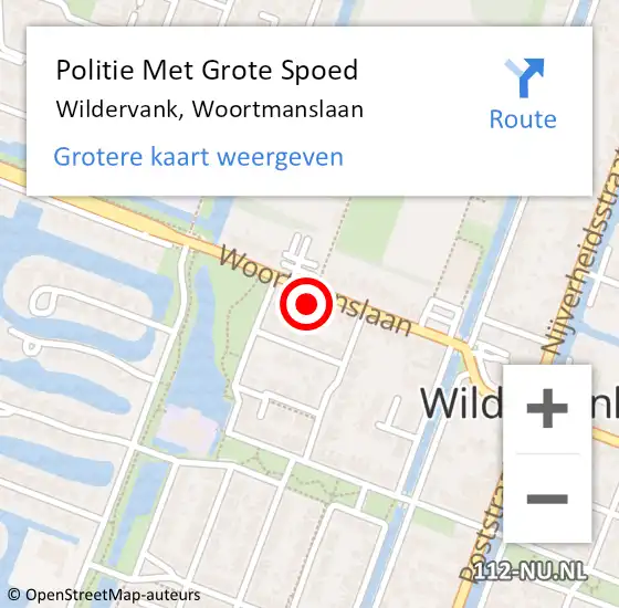 Locatie op kaart van de 112 melding: Politie Met Grote Spoed Naar Wildervank, Woortmanslaan op 19 juni 2022 01:34