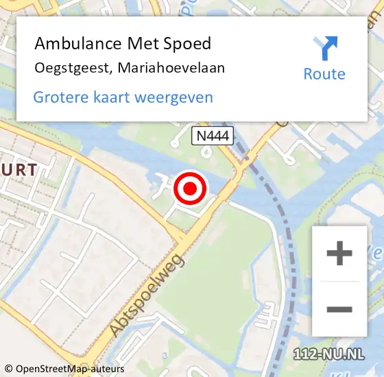 Locatie op kaart van de 112 melding: Ambulance Met Spoed Naar Oegstgeest, Mariahoevelaan op 19 juni 2022 02:27