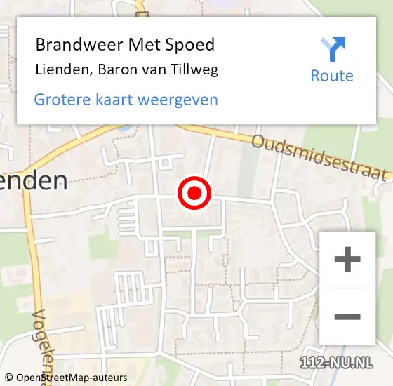 Locatie op kaart van de 112 melding: Brandweer Met Spoed Naar Lienden, Baron van Tillweg op 19 juni 2022 02:33