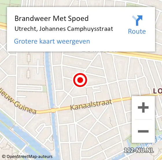 Locatie op kaart van de 112 melding: Brandweer Met Spoed Naar Utrecht, Johannes Camphuysstraat op 19 juni 2022 03:10