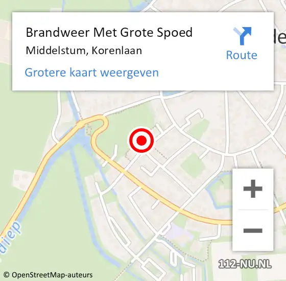 Locatie op kaart van de 112 melding: Brandweer Met Grote Spoed Naar Middelstum, Korenlaan op 19 juni 2022 03:20