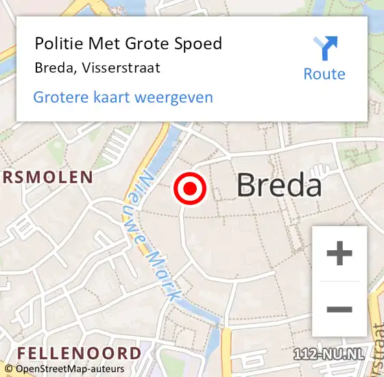 Locatie op kaart van de 112 melding: Politie Met Grote Spoed Naar Breda, Visserstraat op 19 juni 2022 03:24