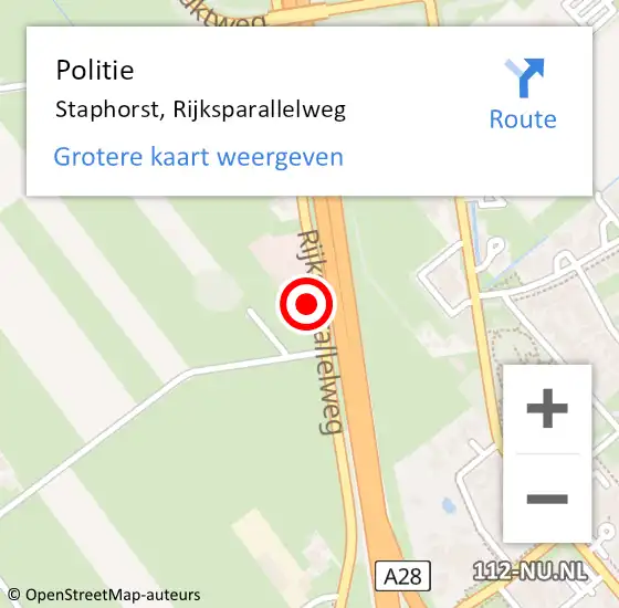 Locatie op kaart van de 112 melding: Politie Staphorst, Rijksparallelweg op 19 juni 2022 04:09