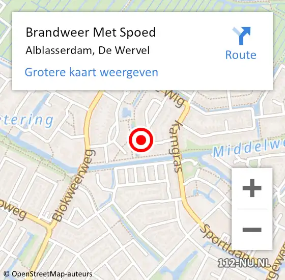 Locatie op kaart van de 112 melding: Brandweer Met Spoed Naar Alblasserdam, De Wervel op 19 juni 2022 04:36