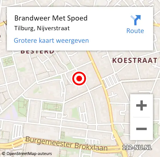 Locatie op kaart van de 112 melding: Brandweer Met Spoed Naar Tilburg, Nijverstraat op 19 juni 2022 04:37