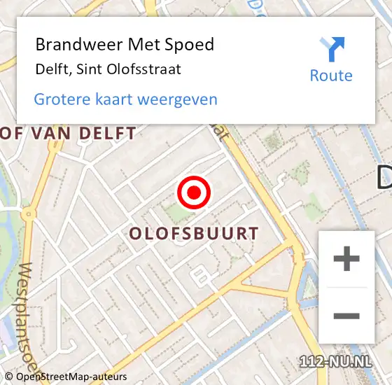 Locatie op kaart van de 112 melding: Brandweer Met Spoed Naar Delft, Sint Olofsstraat op 19 juni 2022 04:50