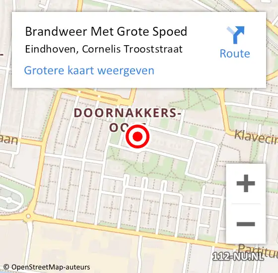 Locatie op kaart van de 112 melding: Brandweer Met Grote Spoed Naar Eindhoven, Cornelis Trooststraat op 19 juni 2022 06:29