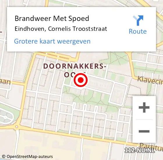 Locatie op kaart van de 112 melding: Brandweer Met Spoed Naar Eindhoven, Cornelis Trooststraat op 19 juni 2022 07:12