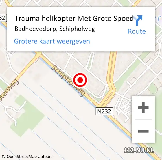Locatie op kaart van de 112 melding: Trauma helikopter Met Grote Spoed Naar Badhoevedorp, Schipholweg op 19 juni 2022 07:56