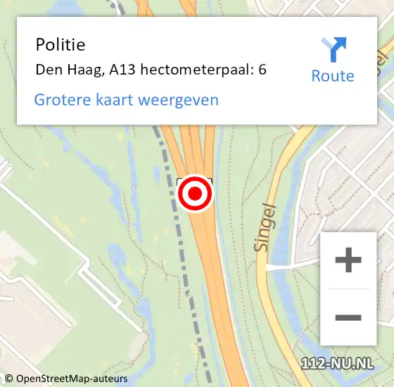 Locatie op kaart van de 112 melding: Politie Den Haag, A13 hectometerpaal: 6 op 19 juni 2022 08:45