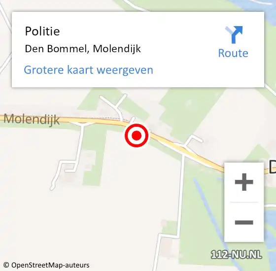 Locatie op kaart van de 112 melding: Politie Den Bommel, Molendijk op 19 juni 2022 08:47