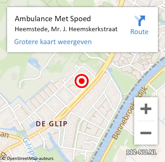 Locatie op kaart van de 112 melding: Ambulance Met Spoed Naar Heemstede, Mr. J. Heemskerkstraat op 19 juni 2022 09:26