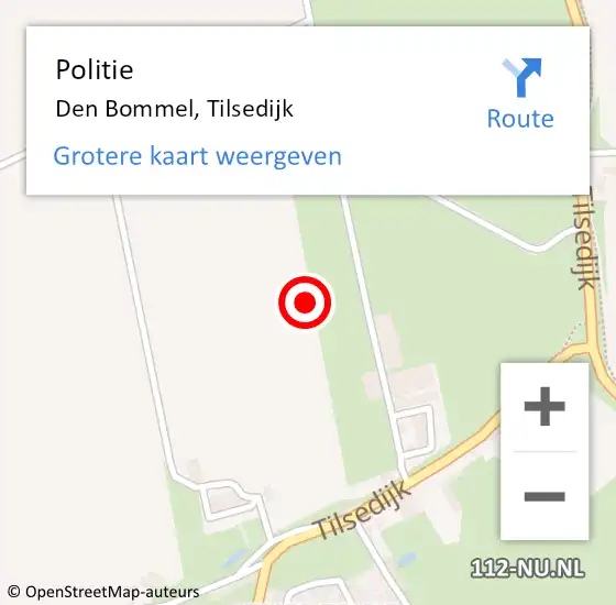 Locatie op kaart van de 112 melding: Politie Den Bommel, Tilsedijk op 19 juni 2022 09:27