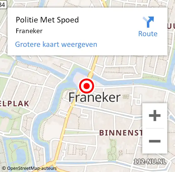 Locatie op kaart van de 112 melding: Politie Met Spoed Naar Franeker op 19 juni 2022 09:34