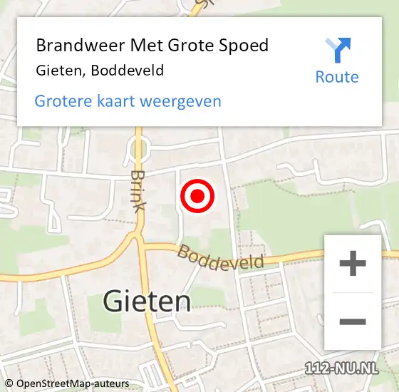 Locatie op kaart van de 112 melding: Brandweer Met Grote Spoed Naar Gieten, Boddeveld op 19 juni 2022 10:15