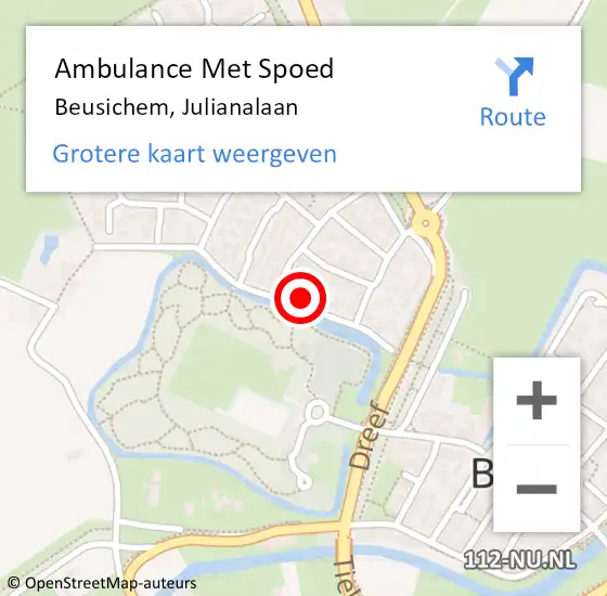 Locatie op kaart van de 112 melding: Ambulance Met Spoed Naar Beusichem, Julianalaan op 19 juni 2022 10:16