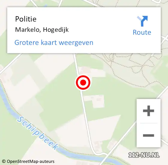 Locatie op kaart van de 112 melding: Politie Markelo, Hogedijk op 19 juni 2022 11:10