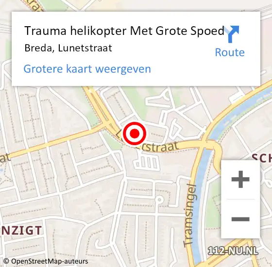 Locatie op kaart van de 112 melding: Trauma helikopter Met Grote Spoed Naar Breda, Lunetstraat op 19 juni 2022 11:56