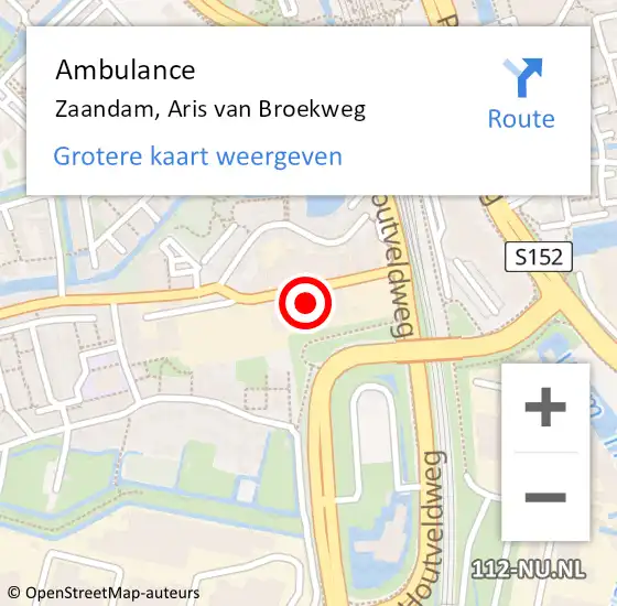 Locatie op kaart van de 112 melding: Ambulance Zaandam, Aris van Broekweg op 19 juni 2022 12:09