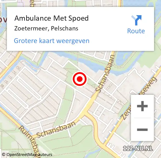 Locatie op kaart van de 112 melding: Ambulance Met Spoed Naar Zoetermeer, Pelschans op 19 juni 2022 12:23