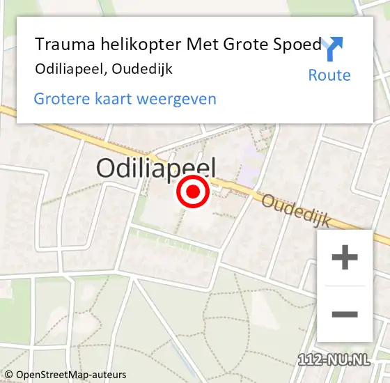 Locatie op kaart van de 112 melding: Trauma helikopter Met Grote Spoed Naar Odiliapeel, Oudedijk op 19 juni 2022 12:41