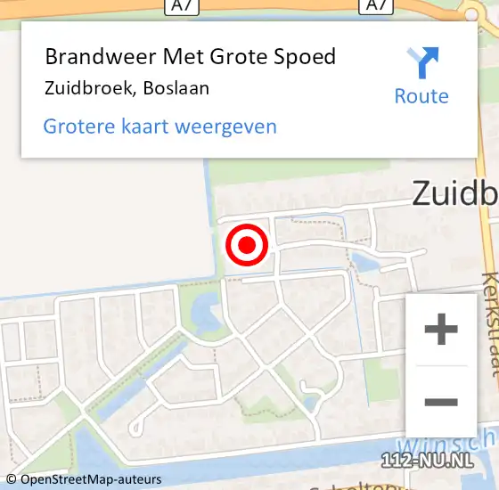 Locatie op kaart van de 112 melding: Brandweer Met Grote Spoed Naar Zuidbroek, Boslaan op 20 juli 2014 17:50