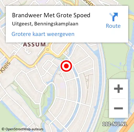 Locatie op kaart van de 112 melding: Brandweer Met Grote Spoed Naar Uitgeest, Benningskamplaan op 19 juni 2022 13:17