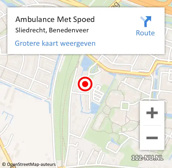 Locatie op kaart van de 112 melding: Ambulance Met Spoed Naar Sliedrecht, Benedenveer op 19 juni 2022 13:44