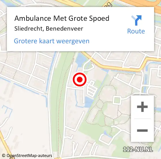 Locatie op kaart van de 112 melding: Ambulance Met Grote Spoed Naar Sliedrecht, Benedenveer op 19 juni 2022 13:45