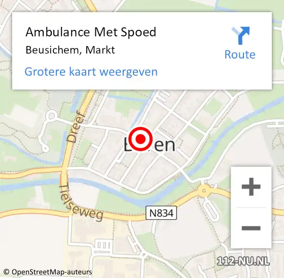 Locatie op kaart van de 112 melding: Ambulance Met Spoed Naar Beusichem, Markt op 19 juni 2022 13:48