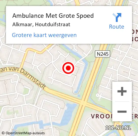 Locatie op kaart van de 112 melding: Ambulance Met Grote Spoed Naar Alkmaar, Houtduifstraat op 19 juni 2022 14:03