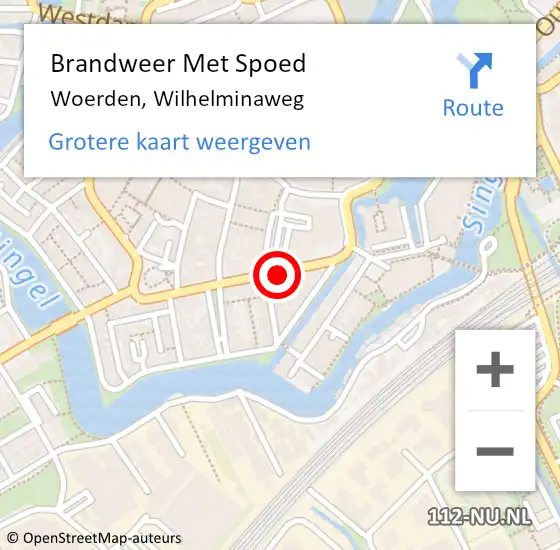 Locatie op kaart van de 112 melding: Brandweer Met Spoed Naar Woerden, Wilhelminaweg op 19 juni 2022 14:06