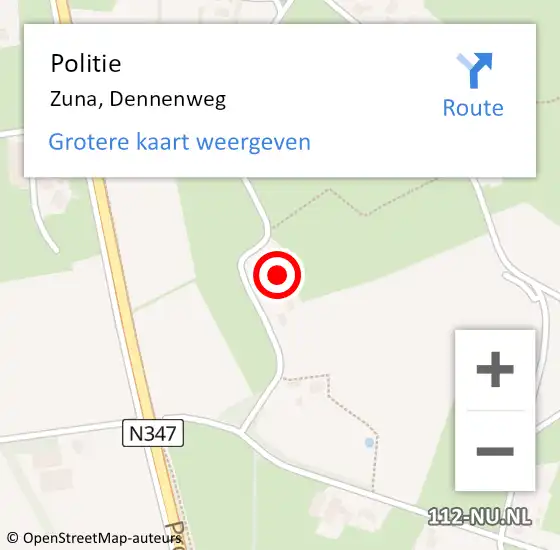 Locatie op kaart van de 112 melding: Politie Zuna, Dennenweg op 19 juni 2022 14:17