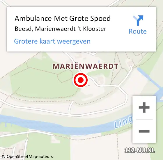 Locatie op kaart van de 112 melding: Ambulance Met Grote Spoed Naar Beesd, Marienwaerdt 't Klooster op 19 juni 2022 14:19