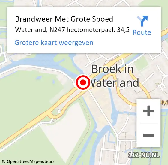 Locatie op kaart van de 112 melding: Brandweer Met Grote Spoed Naar Waterland, N247 hectometerpaal: 34,5 op 19 juni 2022 14:36