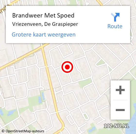 Locatie op kaart van de 112 melding: Brandweer Met Spoed Naar Vriezenveen, De Graspieper op 19 juni 2022 14:55