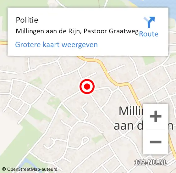 Locatie op kaart van de 112 melding: Politie Millingen aan de Rijn, Pastoor Graatweg op 19 juni 2022 15:14