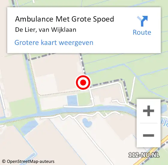 Locatie op kaart van de 112 melding: Ambulance Met Grote Spoed Naar De Lier, van Wijklaan op 19 juni 2022 16:10