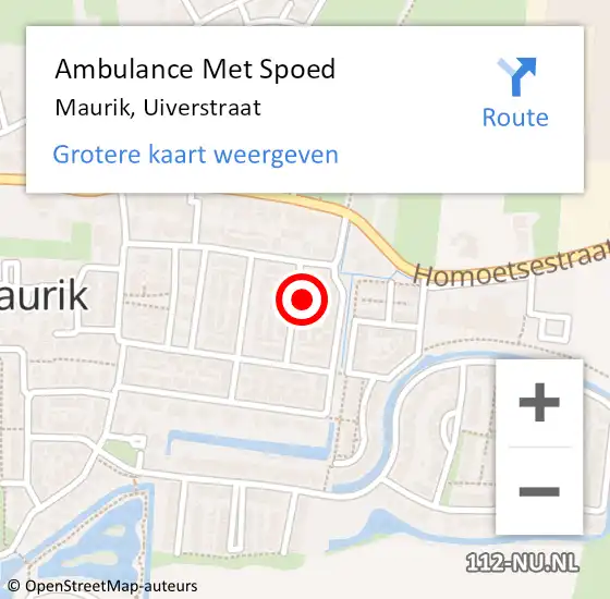Locatie op kaart van de 112 melding: Ambulance Met Spoed Naar Maurik, Uiverstraat op 19 juni 2022 16:11