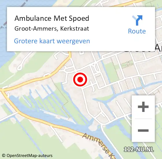 Locatie op kaart van de 112 melding: Ambulance Met Spoed Naar Groot-Ammers, Kerkstraat op 19 juni 2022 17:18