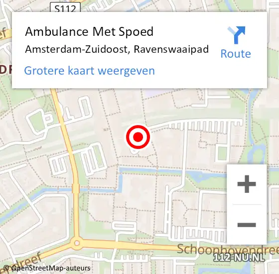 Locatie op kaart van de 112 melding: Ambulance Met Spoed Naar Amsterdam-Zuidoost, Ravenswaaipad op 19 juni 2022 17:21