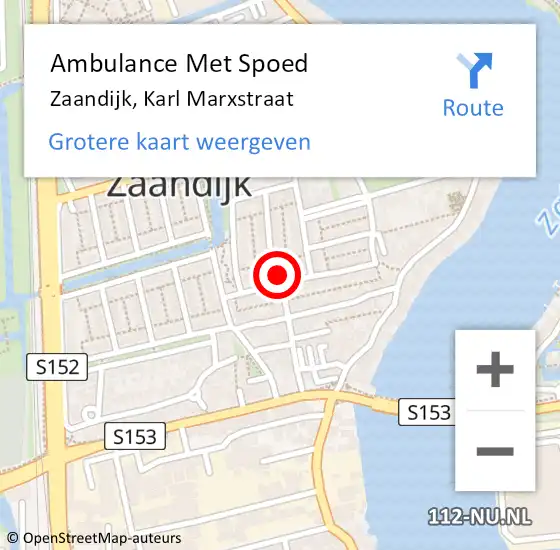 Locatie op kaart van de 112 melding: Ambulance Met Spoed Naar Zaandijk, Karl Marxstraat op 19 juni 2022 17:24