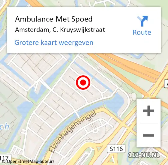 Locatie op kaart van de 112 melding: Ambulance Met Spoed Naar Amsterdam, C. Kruyswijkstraat op 19 juni 2022 17:35