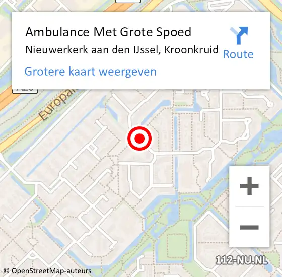 Locatie op kaart van de 112 melding: Ambulance Met Grote Spoed Naar Nieuwerkerk aan den IJssel op 19 juni 2022 17:38