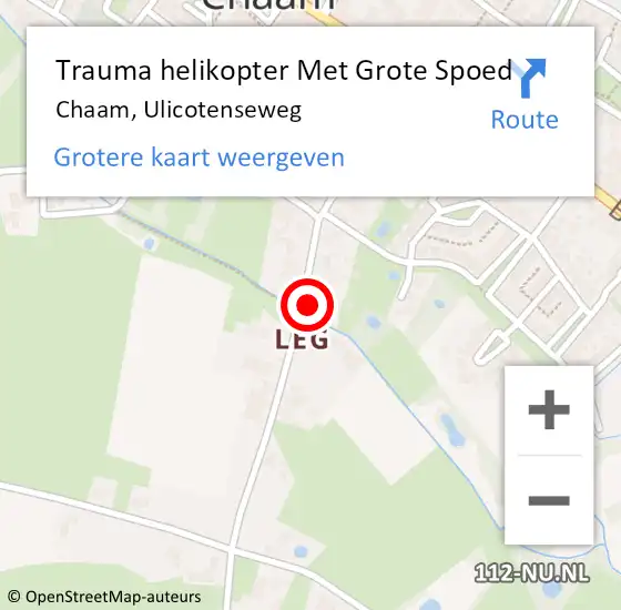 Locatie op kaart van de 112 melding: Trauma helikopter Met Grote Spoed Naar Chaam, Ulicotenseweg op 19 juni 2022 18:11