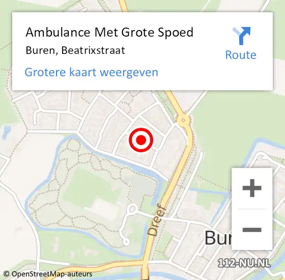 Locatie op kaart van de 112 melding: Ambulance Met Grote Spoed Naar Buren, Beatrixstraat op 19 juni 2022 18:27