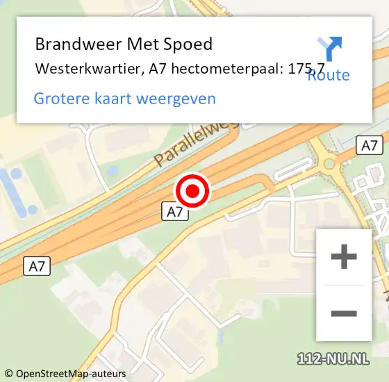 Locatie op kaart van de 112 melding: Brandweer Met Spoed Naar Westerkwartier, A7 hectometerpaal: 175,7 op 19 juni 2022 18:57
