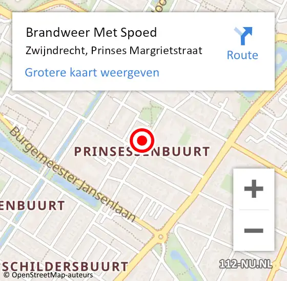 Locatie op kaart van de 112 melding: Brandweer Met Spoed Naar Zwijndrecht, Prinses Margrietstraat op 19 juni 2022 19:03