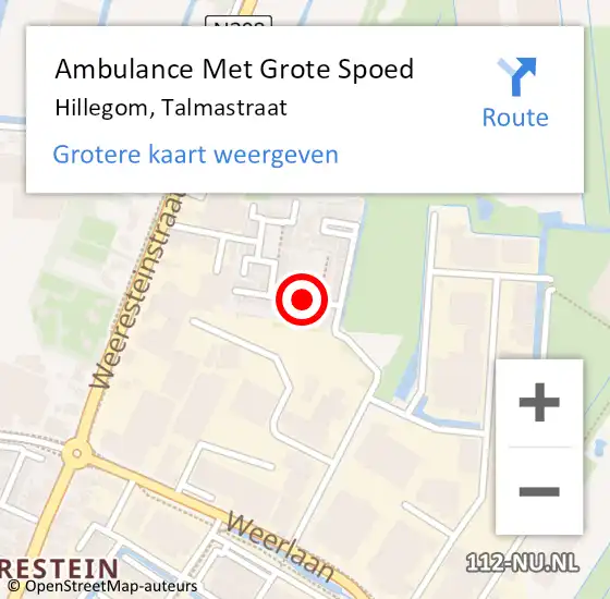 Locatie op kaart van de 112 melding: Ambulance Met Grote Spoed Naar Hillegom, Talmastraat op 19 juni 2022 19:18