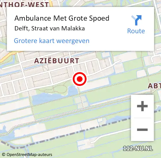 Locatie op kaart van de 112 melding: Ambulance Met Grote Spoed Naar Delft, Straat van Malakka op 19 juni 2022 19:32